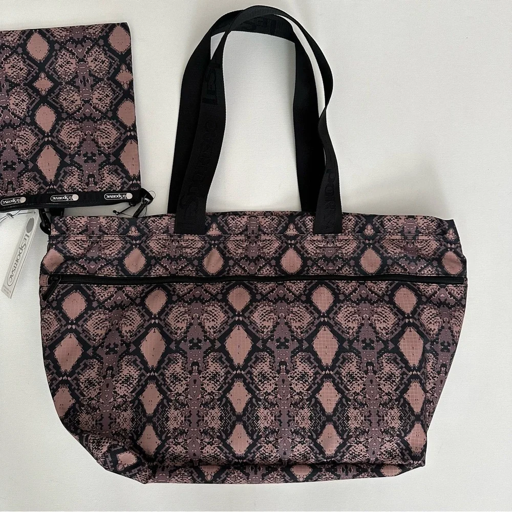 LeSportSac Carlin Baby Diaper Bag Tote in Mocha Python
